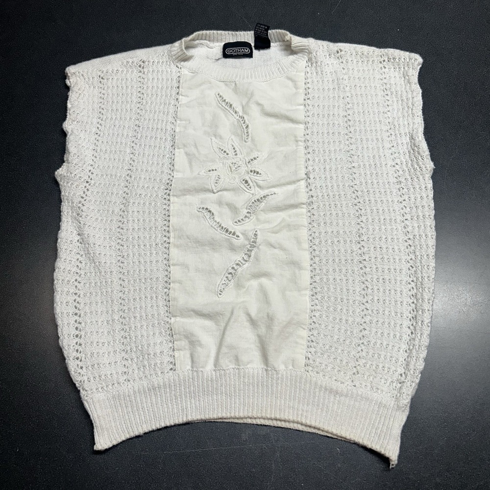 Gotham Vintage White Short Sleeve Open Knit Sweater Women's Size M Cottage Core